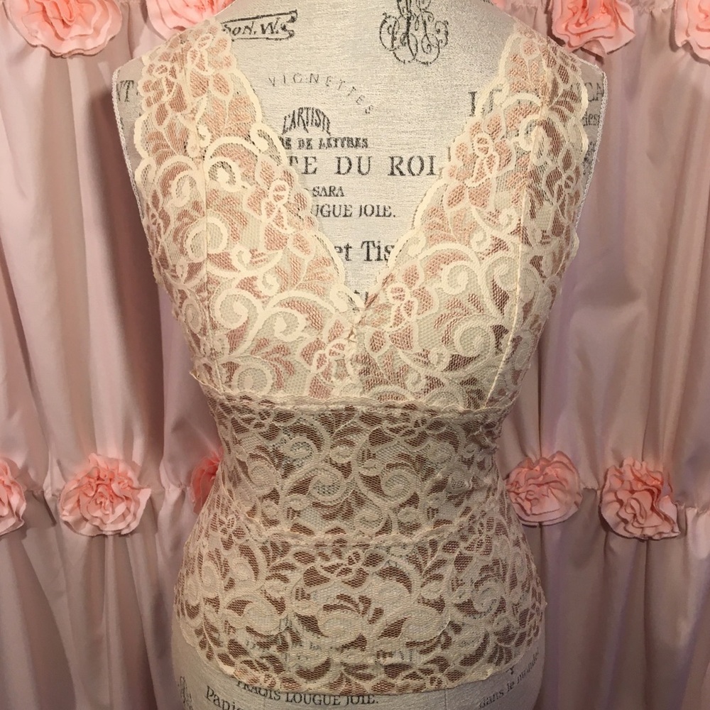 Nude Lace V-Neck Cami Tank Top